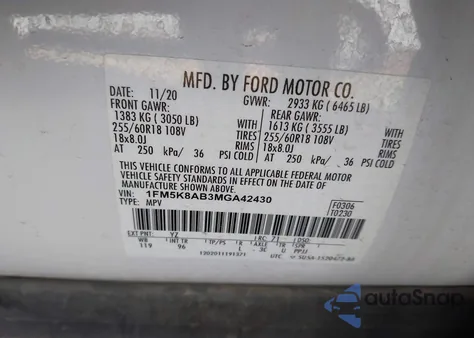 2021 Ford Police Interceptor from USA, damaged, VIN 1FM5K8AB5MGA42430